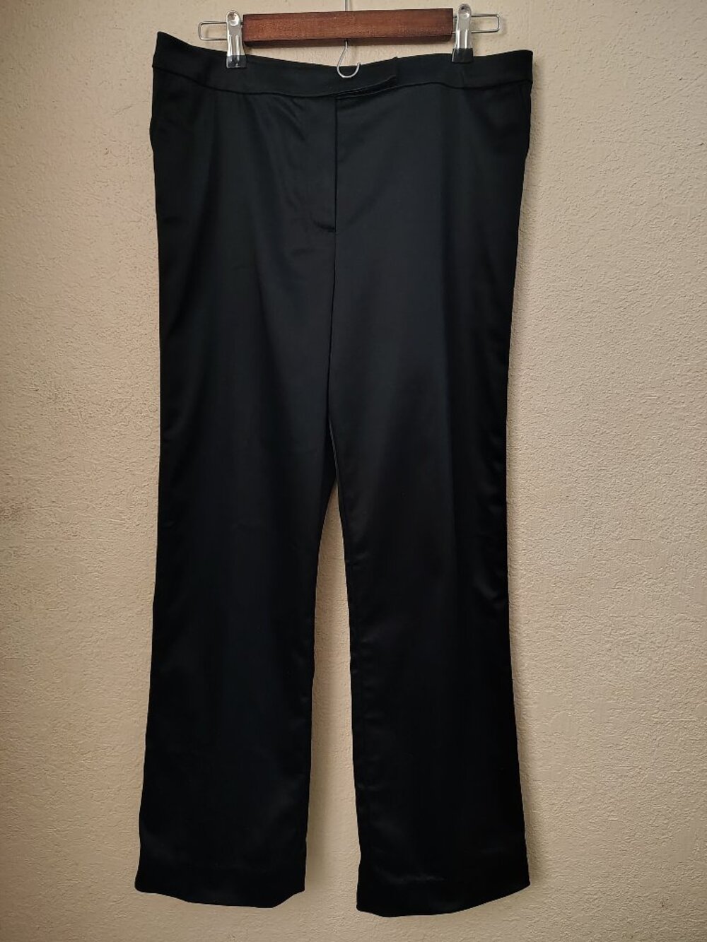 St John Evening Black Satin Dress Pants Straight Leg Trousers Size 12